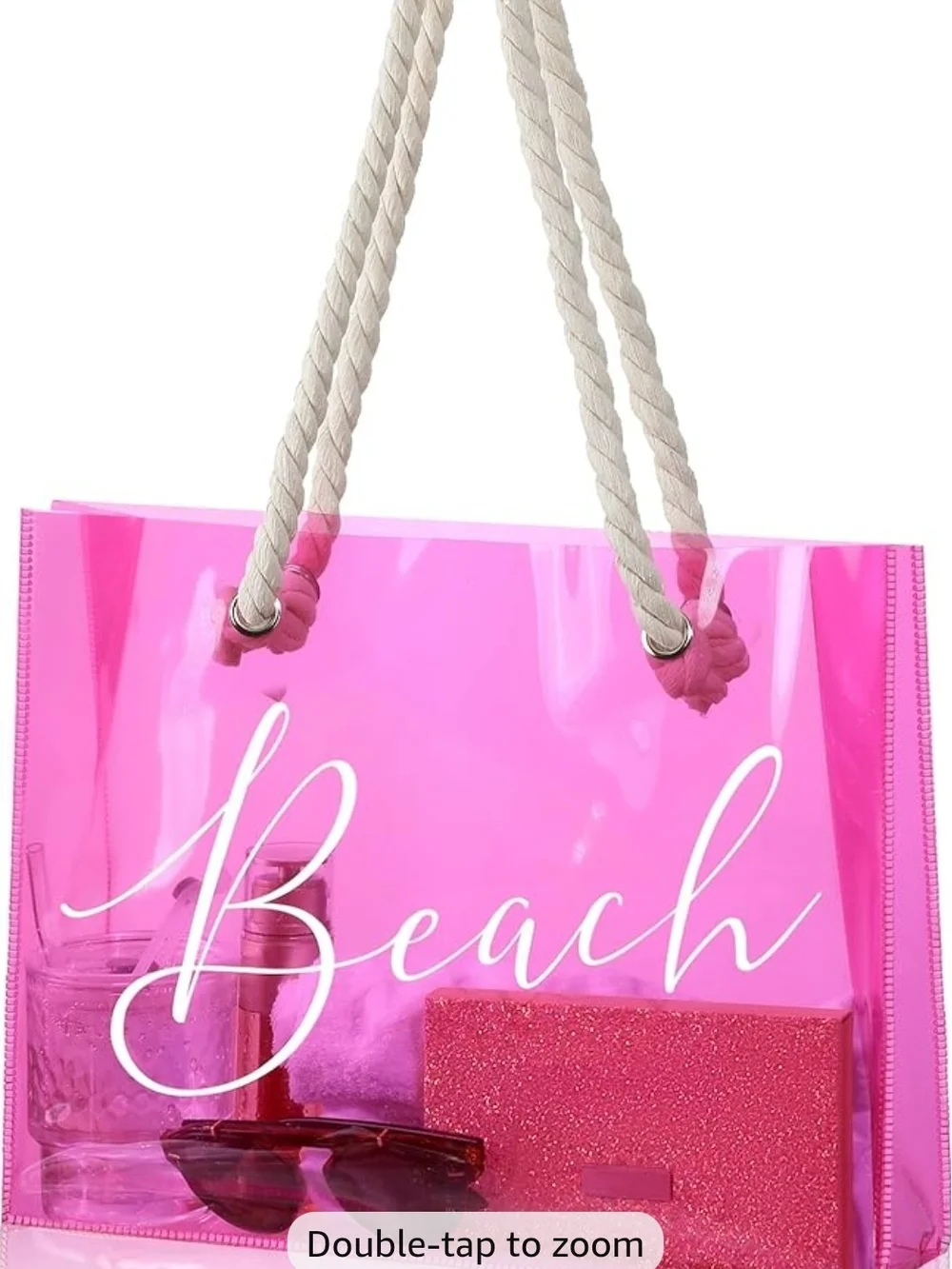 Pink Clear Beach Tote with Rope Handles